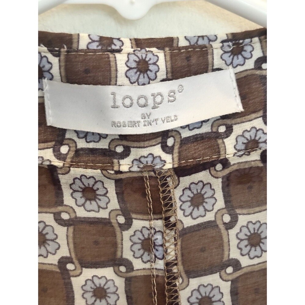 Silk Blend Retro Geo Print Blouse Designer Robert In’t Veld Italy Brown Sz M/L - Picture 2 of 10